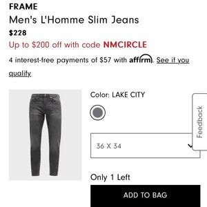 Frame Men’s Denim L’Homme Slim Jean. Size 33 NWOT. Never worn